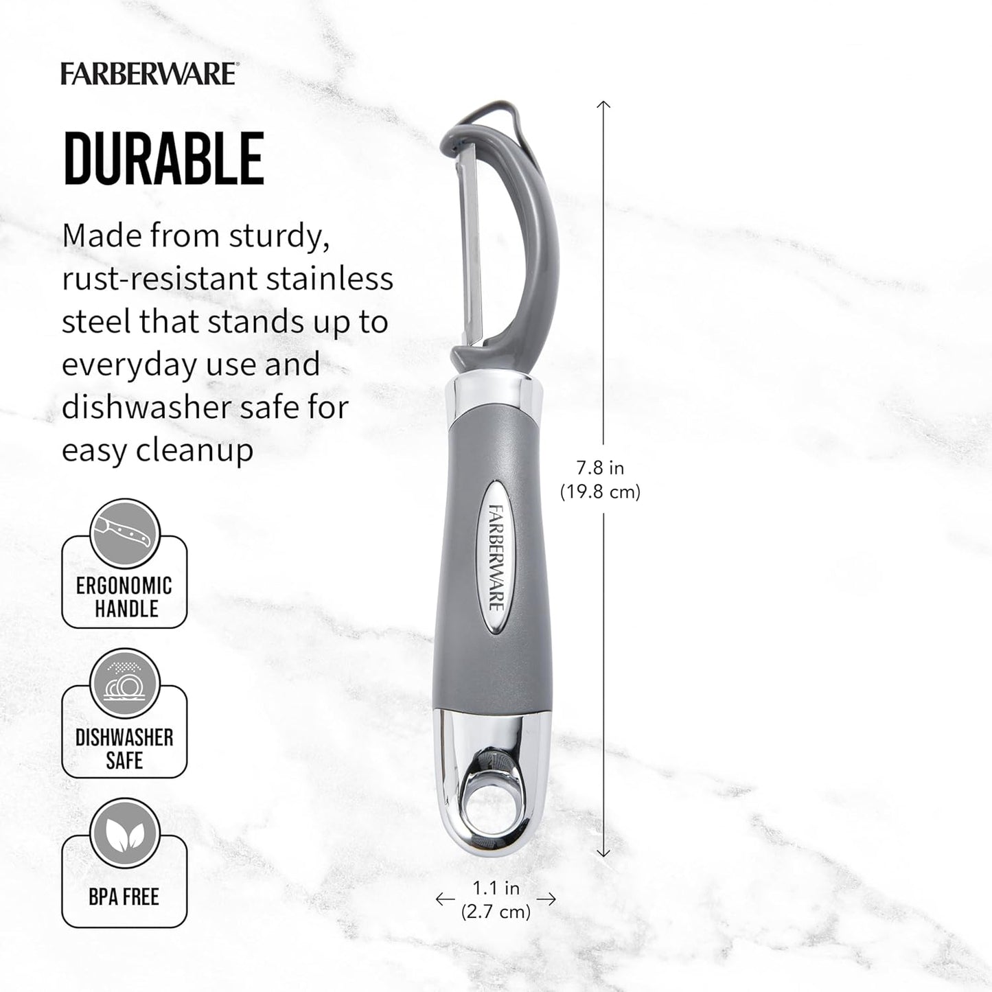 Farberware Pro2 Vegetable Peeler, Euro Peeler with Razor-Sharp Stainless Steel Blade, Swivel Peeler for Potatoes, Fruits, and Vegetables, Built-In Bud Remover, Dishwasher Safe
