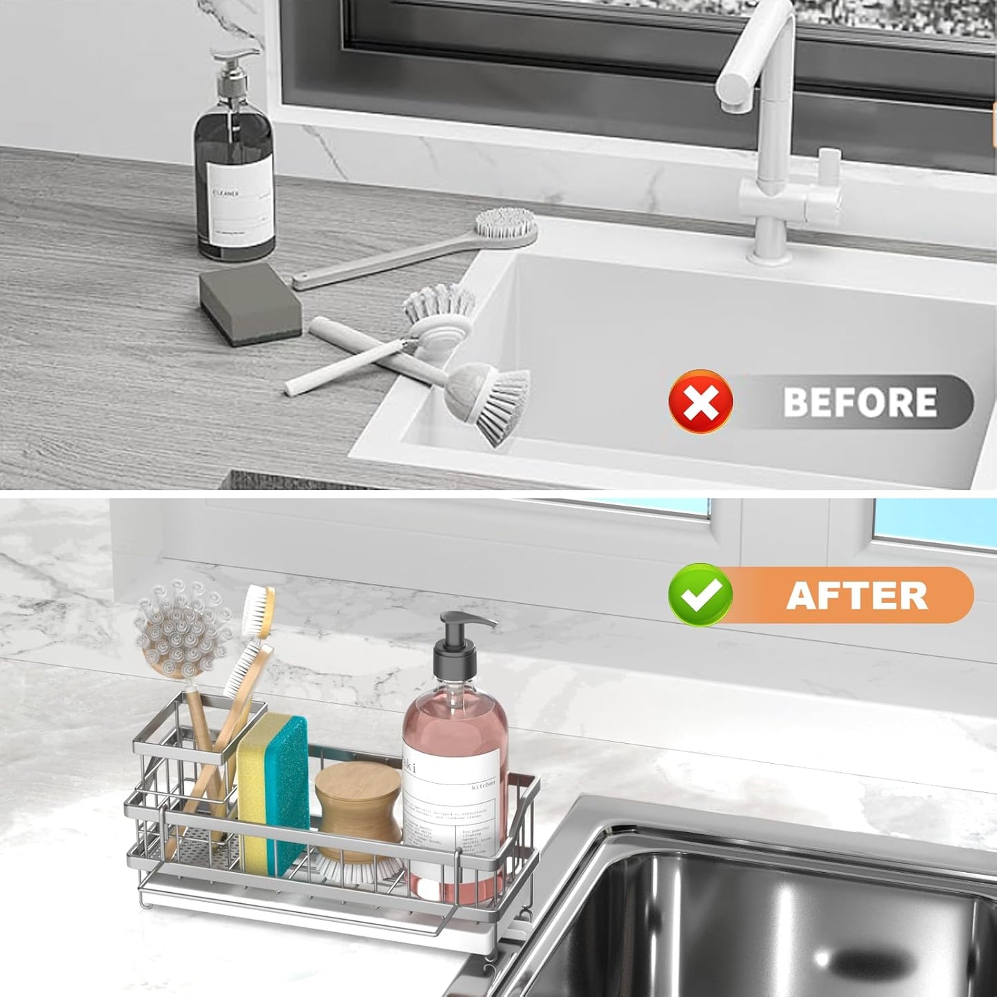 Sponge Holder for Kitchen Sink - Countertop Rustproof Stainless Steel, Kitchen Gadgets Accessories, Sink Caddy