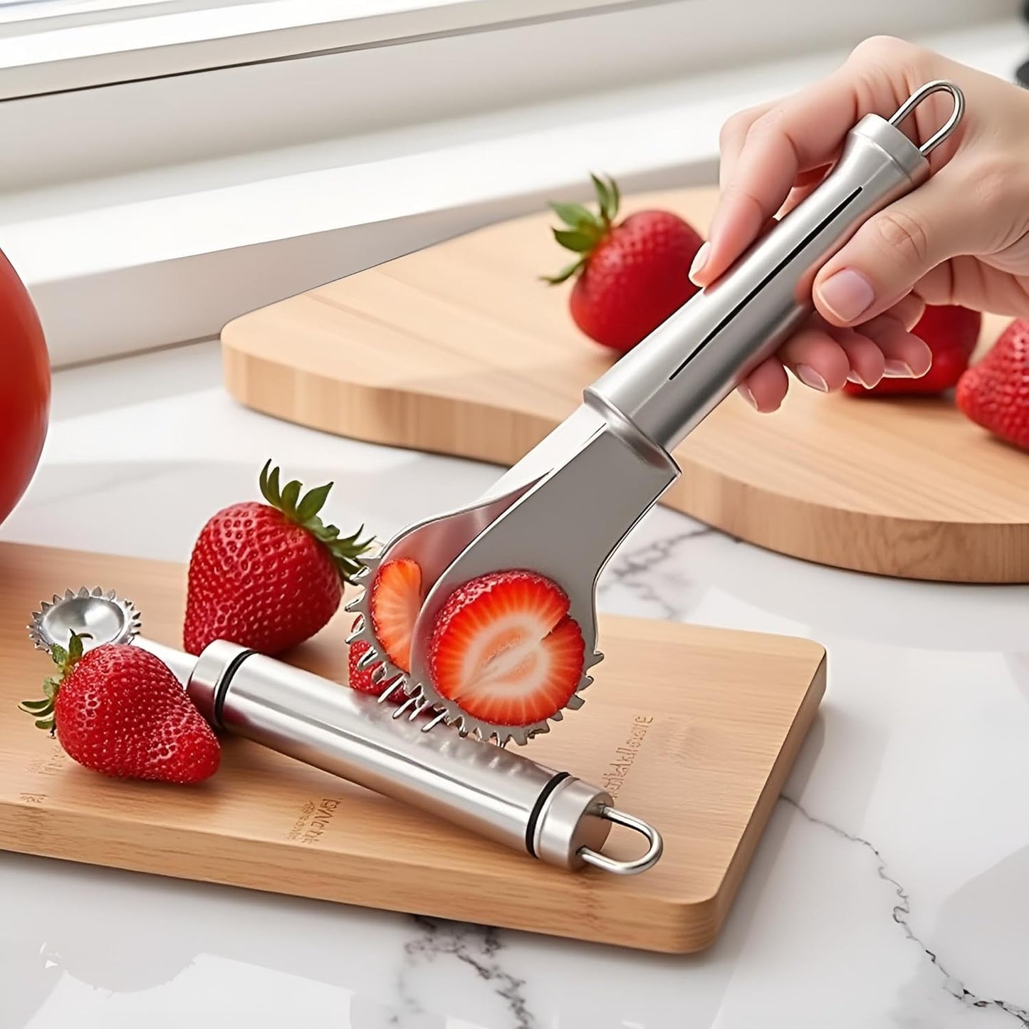 Stainless Steel Strawberry Huller and Tomato Stem Corer Tool Multi-Function Stainless Corer and Pitter Remover for Strawberry,Tomato,Vegetable and Fruit Practical Kitchen Tool