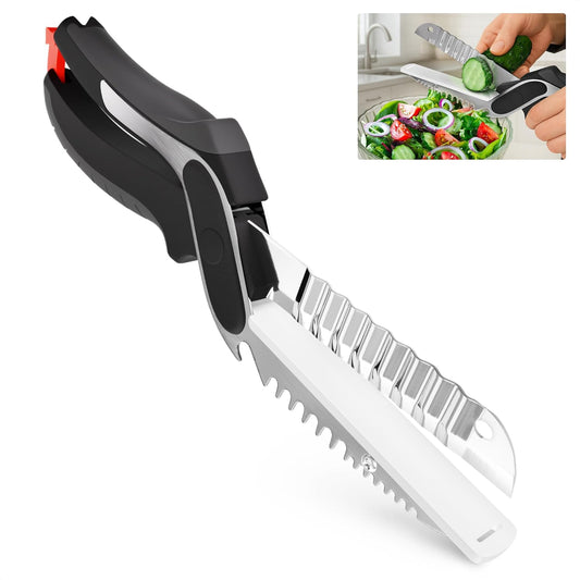 2 in 1 Kitchen Scissors for Food – Stainless Steel Blade & Plastic Cutting Board Scissors with Safety Lock | 9.5" Tomato Knife, Fruit & Vegetable Cutter – Easy-to-Use Kitchen Shears for Meat, Cheese