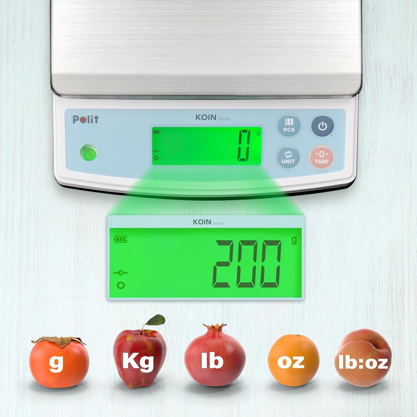 Polit Digital Kitchen Scale KT-66 30lb/13kg｜0.05oz/1g Precision Food Scale with LCD Display｜Battery or Plug-in｜Stainless Steel Top｜Grams, Ounces, Pounds｜5 Units for Baking, Farming & Shipping Scale