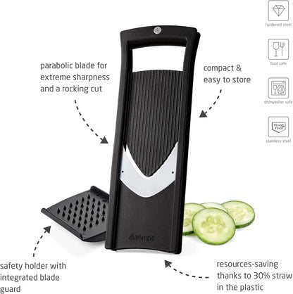 triangle Vegetable Slicer - 2 mm Mandoline - Compact Stainless Steel Cutting Tool - Parabolic Blade for Extreme Sharpness & Rocking Cut - Dishwasher Safe