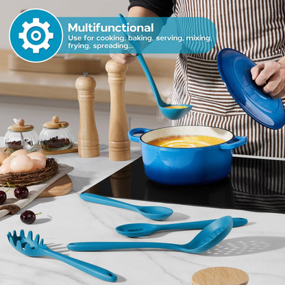 Onader Silicone Cooking Utensils Set of 10, Kitchen Utensils for Nonstick Cookware, Heat Resistant & Nontoxic Spatula Set- Khaki