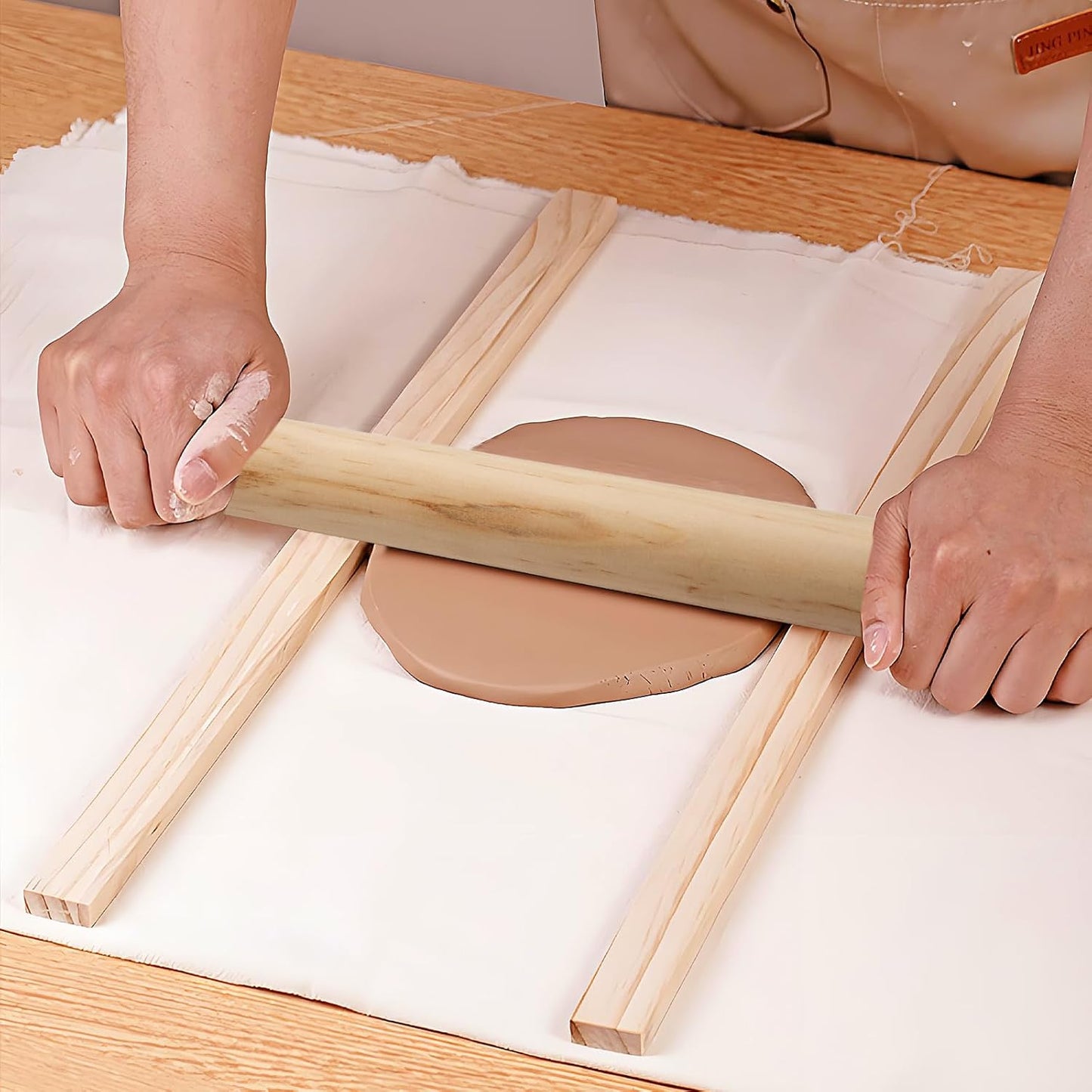 suiwotin 11pcs Wooden Pottery Teaching Kit - 10pcs 5-Size Clay Thickness Guides with 1pc Rolling Pin for Clay Art, Ceramics & DIY Craft Projects