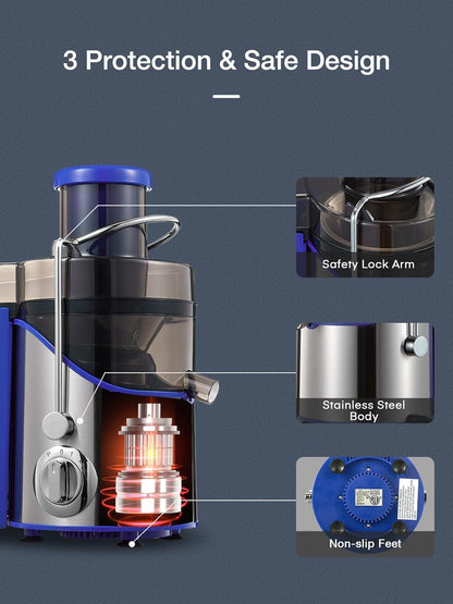 Juicer Machines, Juilist 3" Wide Mouth Juicer Extractor Max Power 800W, for Vegetable and Fruit with 3-Speed Setting, 400W Motor, Easy to Clean
