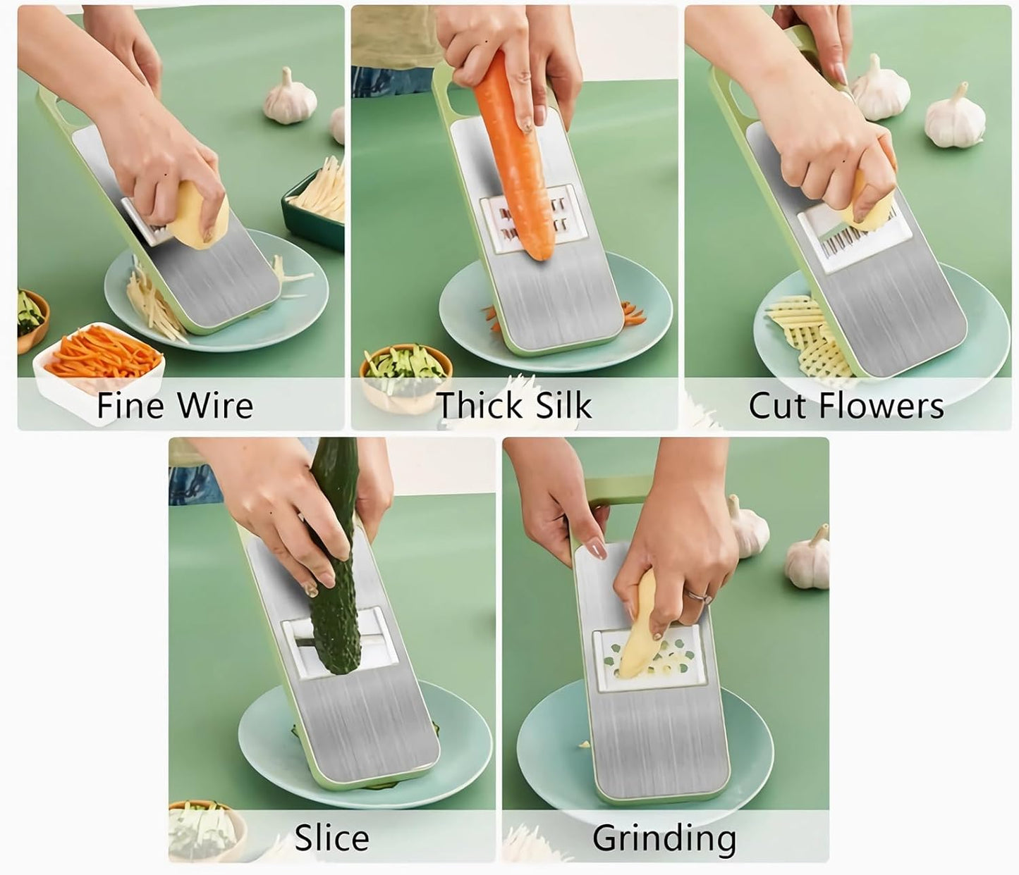 2 Pack Stainless-Steel Mandoline Slicer for Kitchen, 6-in-1 Vegetable Cutter, Shredder & Grater for Potato, Carrot, Salad | Handheld, Multifunctional Kitchen Tool for Daily Salad & Meal Prep