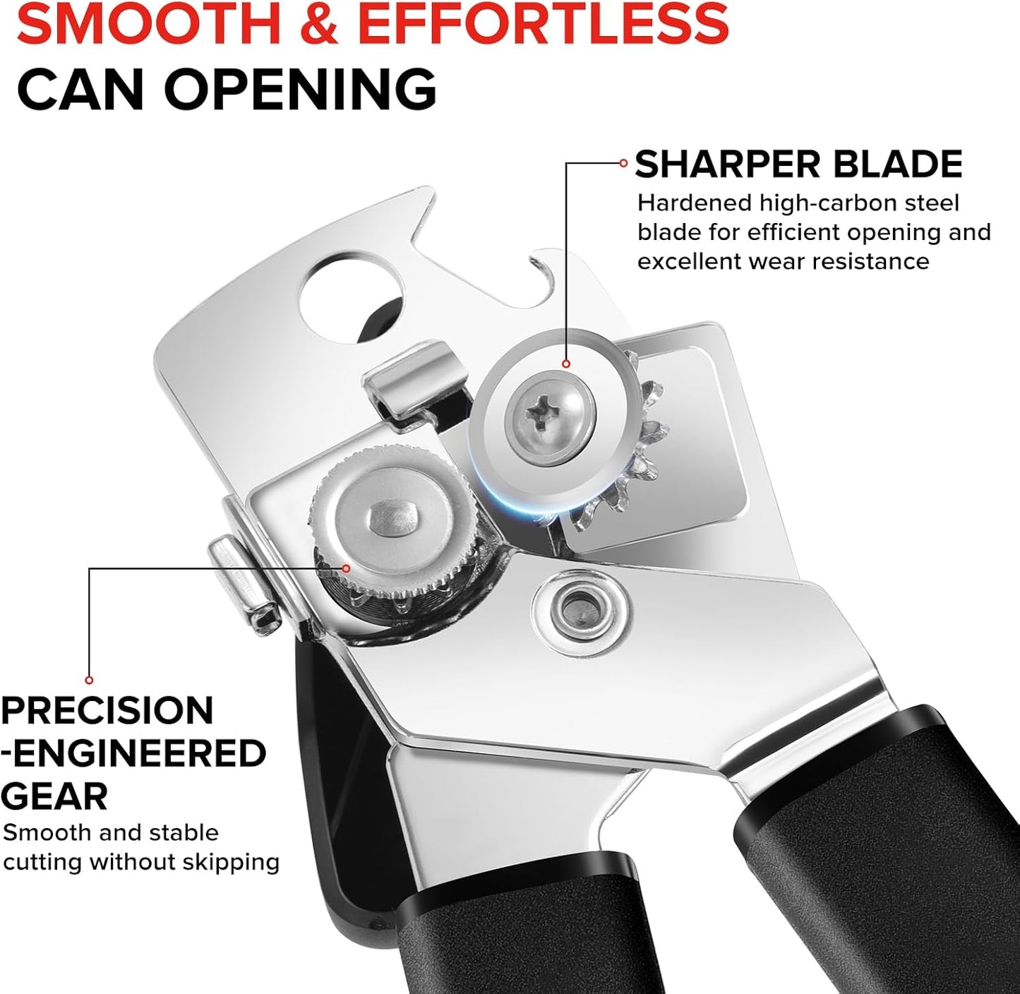 MARSWELL Heavy Duty Can Opener for Large Cans, Extra-Long Handles & Oversized Knob for Easy Cranking, Commercial Manual Hand Crank Opener Opens Big #10 Cans Smoothly, Strong All-Steel Construction