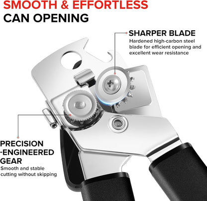 MARSWELL Heavy Duty Can Opener for Large Cans, Extra-Long Handles & Oversized Knob for Easy Cranking, Commercial Manual Hand Crank Opener Opens Big #10 Cans Smoothly, Strong All-Steel Construction