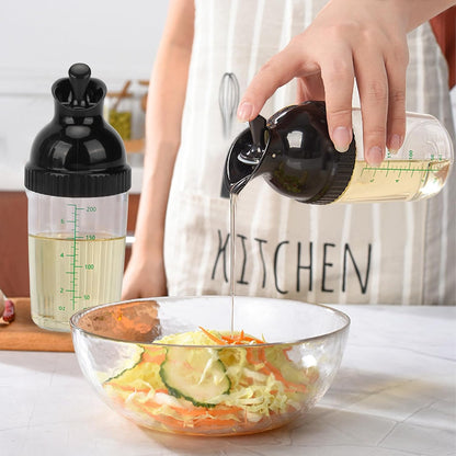 HERCHR Salad Dressing Shaker, Salad Dressing Shaker Container with Pour Spout for Making, Mixing, Sauces, Dripless Pour, Soft Grip 200ml(Black)