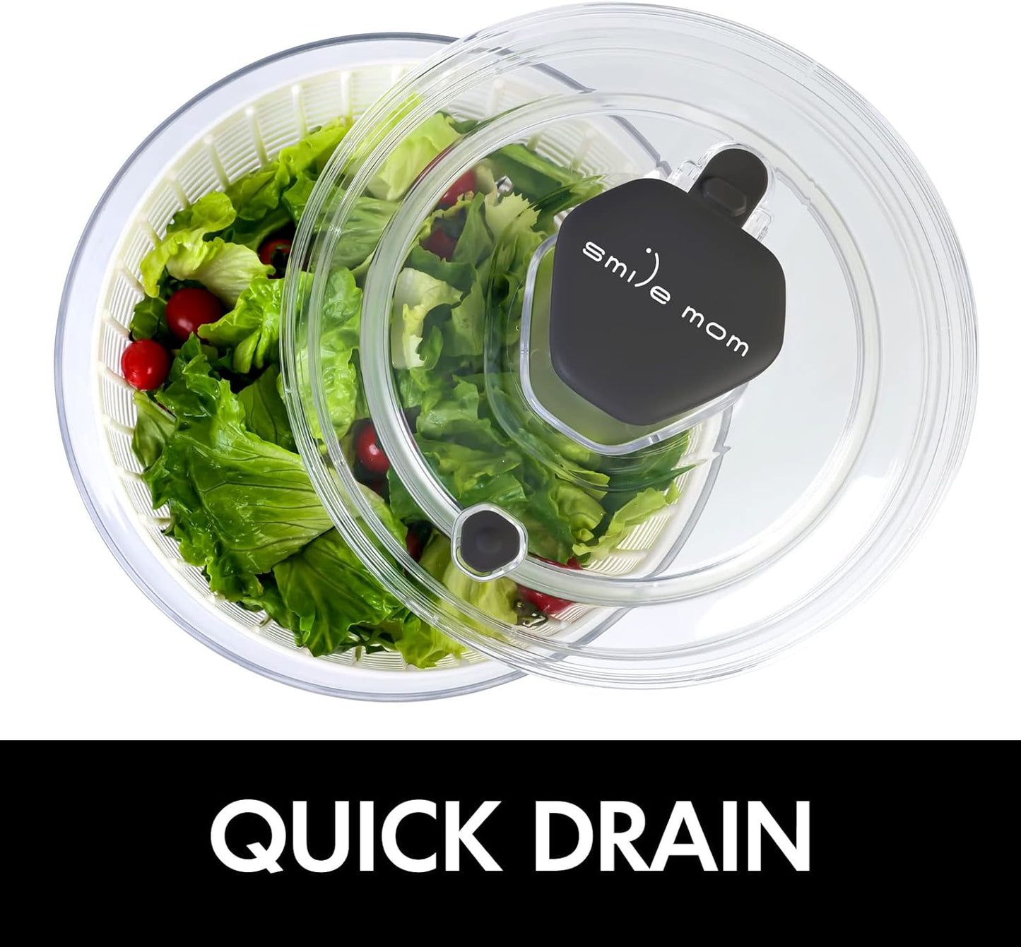 Smile mom Salad Spinner Large Lettuce Spinner Kitchen Gadgets, Large Salad Spinner Vegetable Washer, High Efficiency for Kitchen Washing & Drying Leafy Vegetables, One-Handed Easy Press 6.3 Qt White