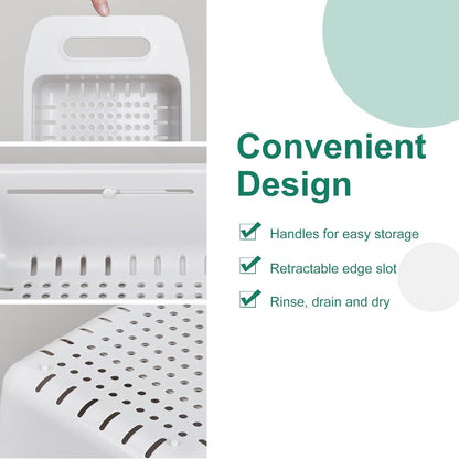 VECELO Expandable Over the Sink Colander Strainer Basket, Kitchen Strainers and Colanders for Washing Vegetables and Fruits, Draining Cooked Pasta, Drying Dishes, Gray