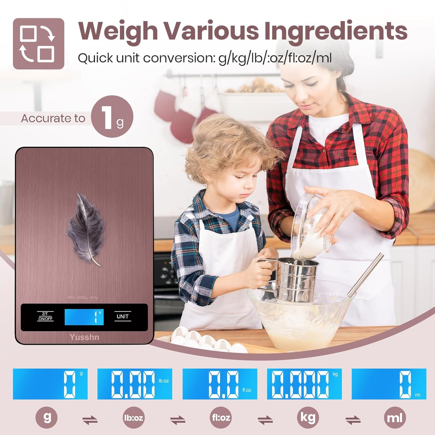 Food Scale, 11lb Kitchen Scale with 0.05oz/1g Precision, 6 Units Tare Function & LCD Display, Stainless Steel Digital Scale for Baking, Cooking, Meal Prep - Kitchen Gadgets & Gifts, Home Essentials