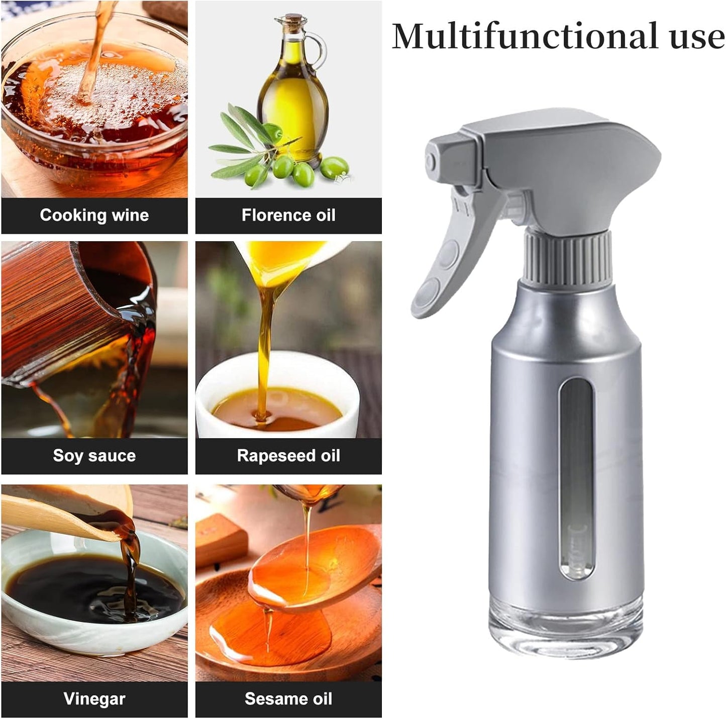 Oil Sprayer for Cooking,Stainless Steel Olive Oil Mister for Air Fryer Black Nozzel Dispenser Bottles Fat Reduction Glass Oil Control Spray Pot 6.35oz(180ml) Capacity