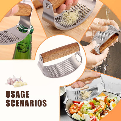 Garlic Press Rocker, 2025 New Manual Stainless Steel Garlic Presser Rocker, Crusher Masher with Garlic Peeling Drum Brush for Home Kitchen Utensils (1)