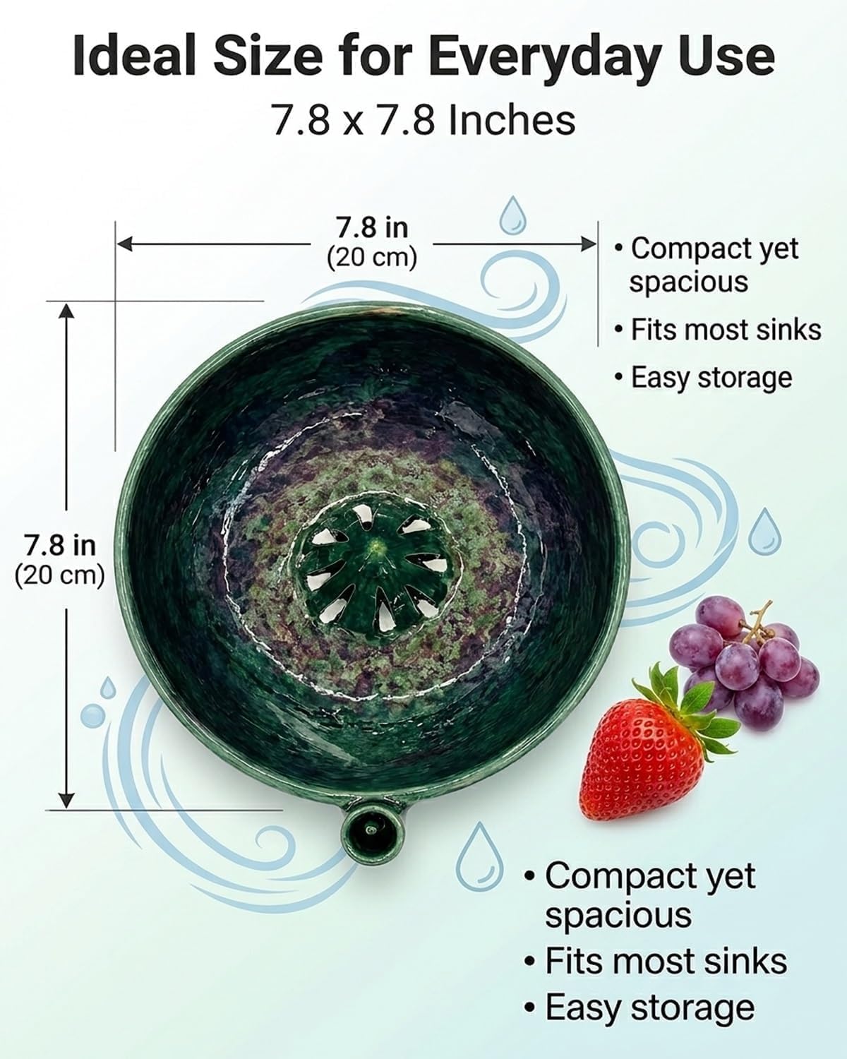 Self Spinning Berry Washing Bowl Ceramic, Automatic swirl fruit colander with drain hole, multipurpose kitchen washer for berries, fruits and vegetables (1 Pcs)