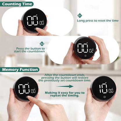 GeeRic Digital Kitchen Timers, 199 Minutes Countdown Countup Rotary Timer, Large LED Stopwatch, Volume Adjustable Kitchen, Study, Workout, and Office Timer Black