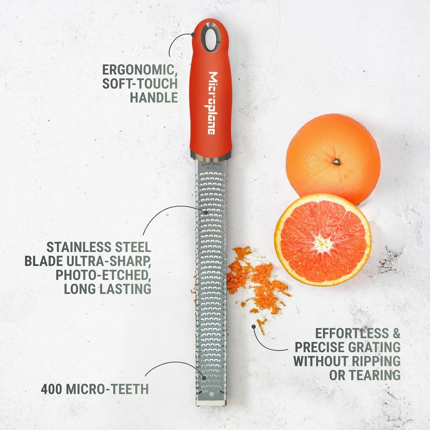 Premium Classic Series Zester - Pomegranate Red | Lemon Zester tool, Hard Cheese & Vegetable Grater | For Citrus, Parmesan Cheese, Garlic, Ginger, Nutmeg | Fine Stainless Steel Blade, Made in USA