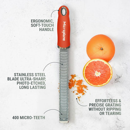 Premium Classic Series Zester - Pomegranate Red | Lemon Zester tool, Hard Cheese & Vegetable Grater | For Citrus, Parmesan Cheese, Garlic, Ginger, Nutmeg | Fine Stainless Steel Blade, Made in USA
