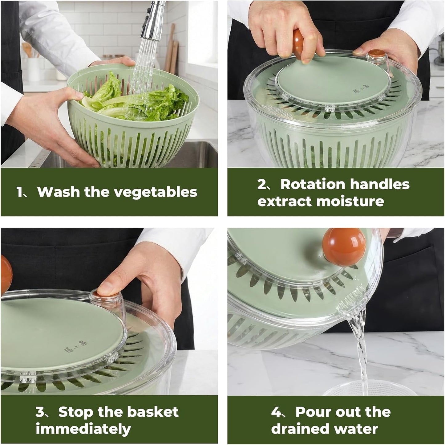 Salad Spinner Large Lettuce Spinner 4.3 Qt with Non-Slip Base & Stop Button Vegetable Dryer & Fruit Washing Bowl for Efficient Salad Prep