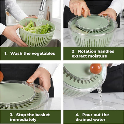 Salad Spinner Large Lettuce Spinner 4.3 Qt with Non-Slip Base & Stop Button Vegetable Dryer & Fruit Washing Bowl for Efficient Salad Prep