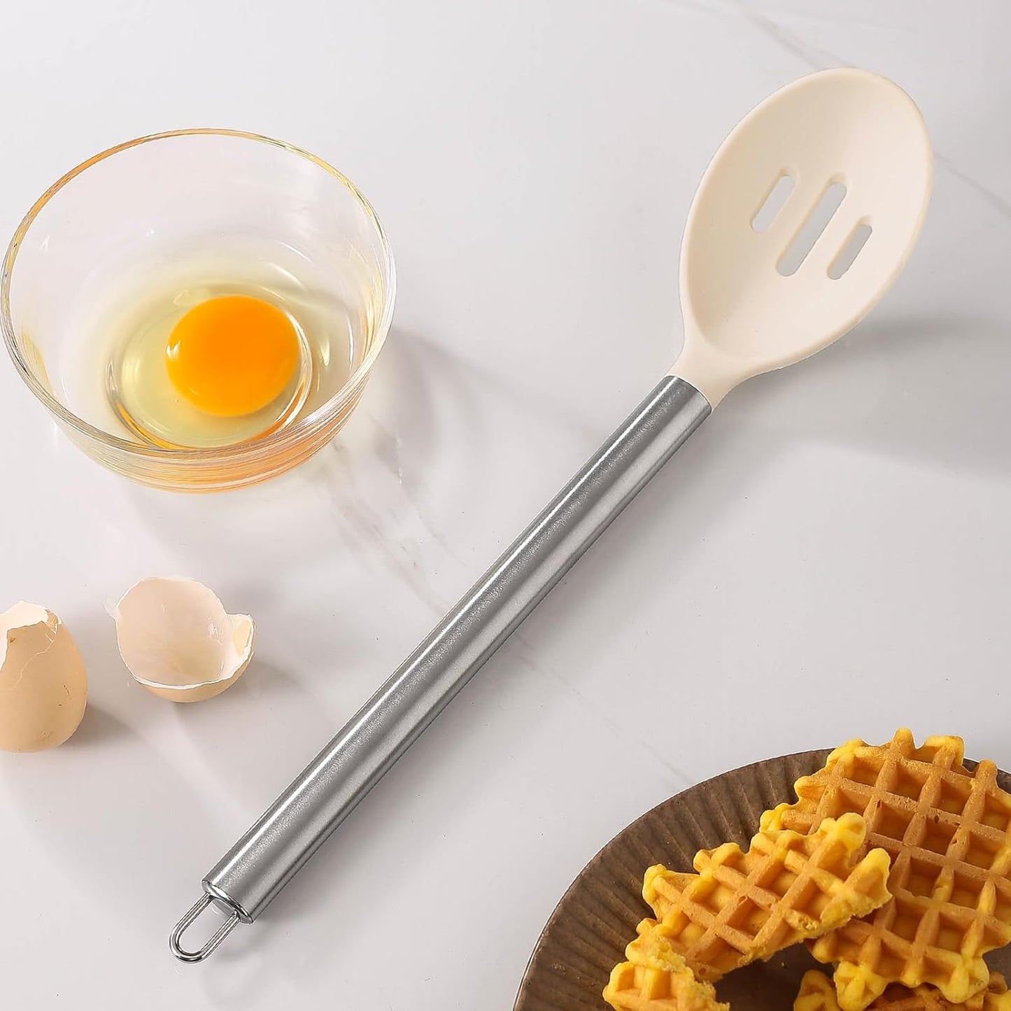 MANJIA Silicone Spatulas Set, Nonstick Silicone Spoon & Turner Spatula Set, Serving Spoon kitchen Spatula for Cooking Fish, Eggs,Flipper, Cooking Utensils Set 2pcs (white-spoons)