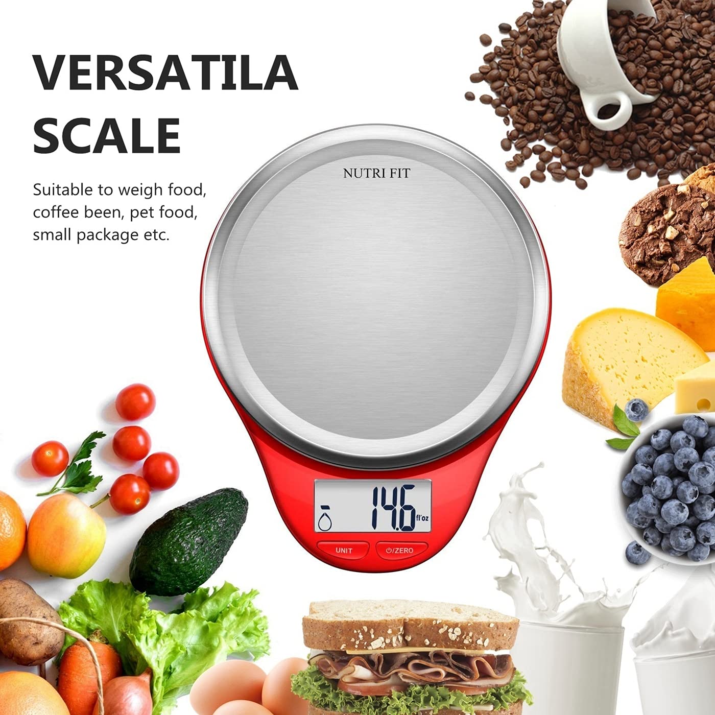 Food Scale, Kitchen Scales Digital Weight Food Grams and Ounces for Weight Loss Baking Cooking of NUTRI FIT, Max 11lb 1g Increment, Backlight LCD Smart Tare Stainless Steel, Easy to Use, AAA Battery