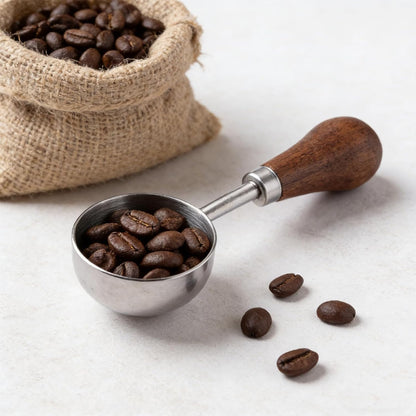 Retro Vintage Stainless Steel Coffee Scoop with Walnut Wood Handle, 10g Espresso Measure, 30ml Water Capacity (1, Gunmetal)