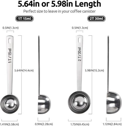 U-Taste Coffee Scoop 1 Tablespoon: 18/8 Stainless Steel Measuring Scooper for Ground Coffee, Bean, Powder, Espresso, 4.3in Long Handle Metal Measure Spoon for Canister, Jar (1Tbsp/15ml)