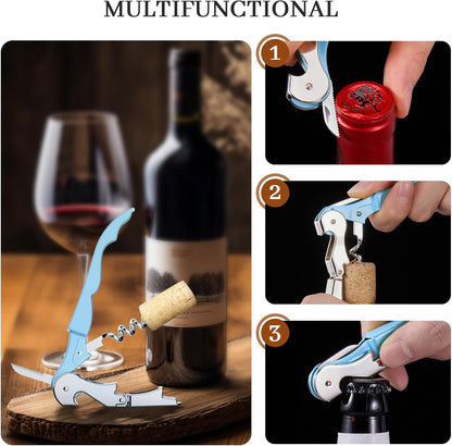 HYZ 2-Pack Wine Opener Waiter Corkscrew, Professional Wine Key for Servers, Bartender, with Foil Cutter, Manual Wine Bottle Opener Double Hinged (Black)