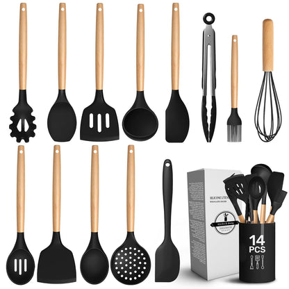 12 Pcs Purple Kitchen Utensils Set with Holder – Versatile Silicone Utensils Set for Cooking and Baking, Gentle on Pots and Pans, Heat-Resistant, Stylish, Easy to Clean, Purple Kitchen Accessories