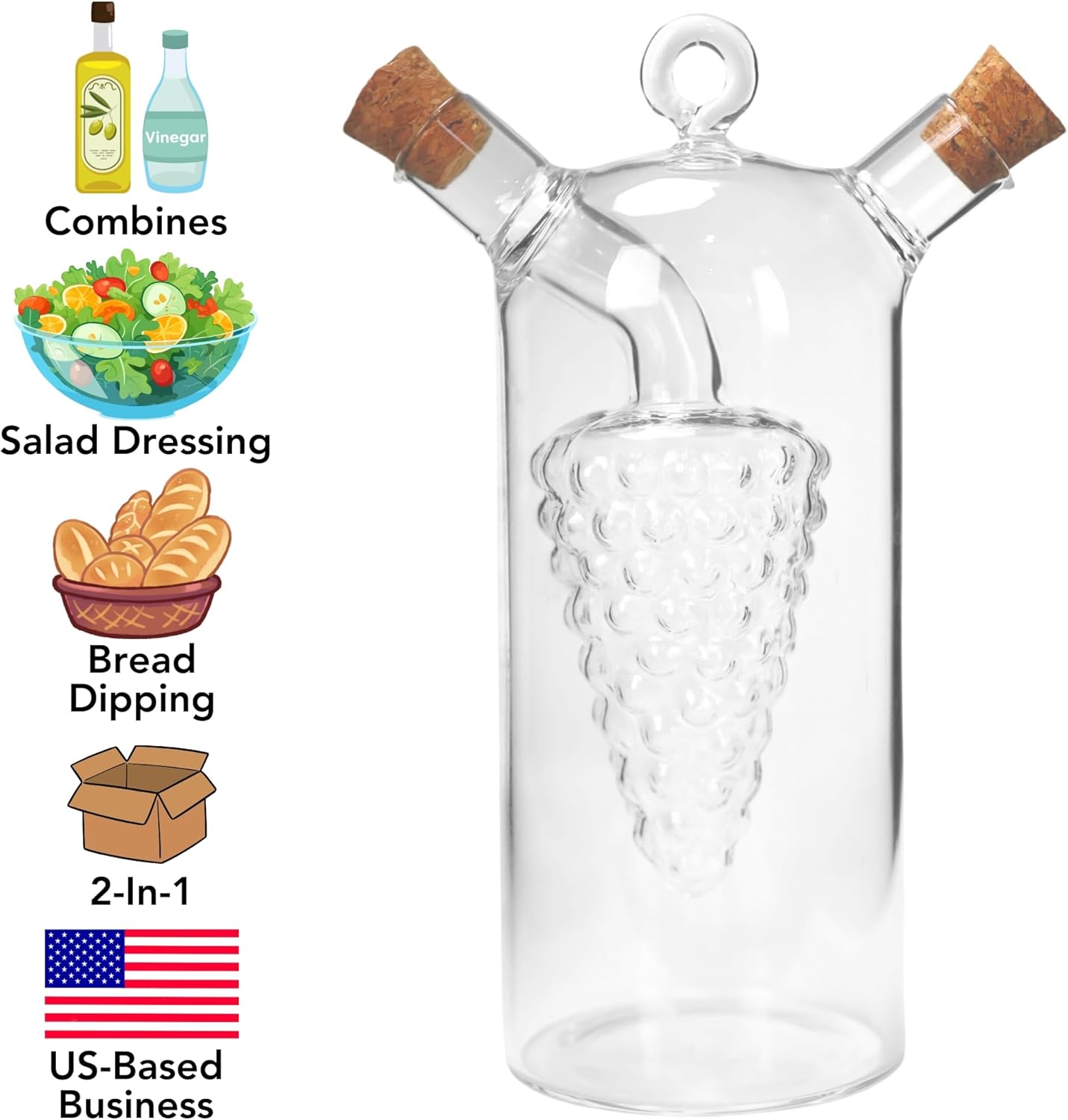 Iconikal 2-in-1 Glass Oil & Vinegar Salad Dressing Cruet Bottle Pourer