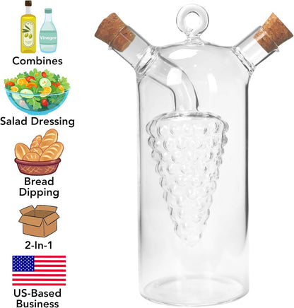 Iconikal 2-in-1 Glass Oil & Vinegar Salad Dressing Cruet Bottle Pourer