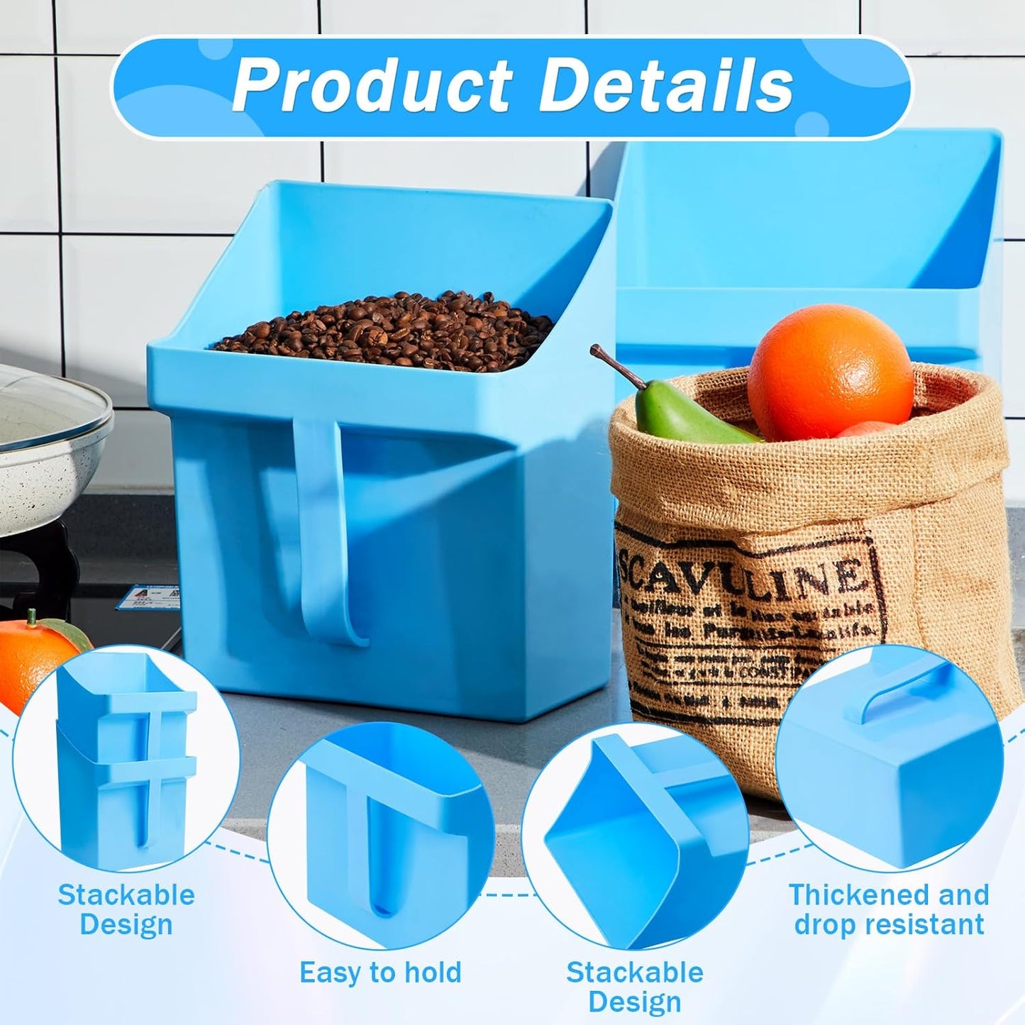 Relaxweex 2 Pcs Large Feed Scoop 4 Quart Heavy Duty Durable Bird Seed Scoop Enclosed Bucket Shovel with Handle for Farmers, Homesteaders, Horse, Chicken, Livestock, Kitchen(Blue)