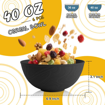 Wheat Straw Bowls Set with Lids, Unbreakable 40 OZ Cereal Bowls Set of 4, Salad Container for Lunch, Microwave & Dishwasher Safe Bowl Set for Kitchen, Picnic, RV, Camping, Multi