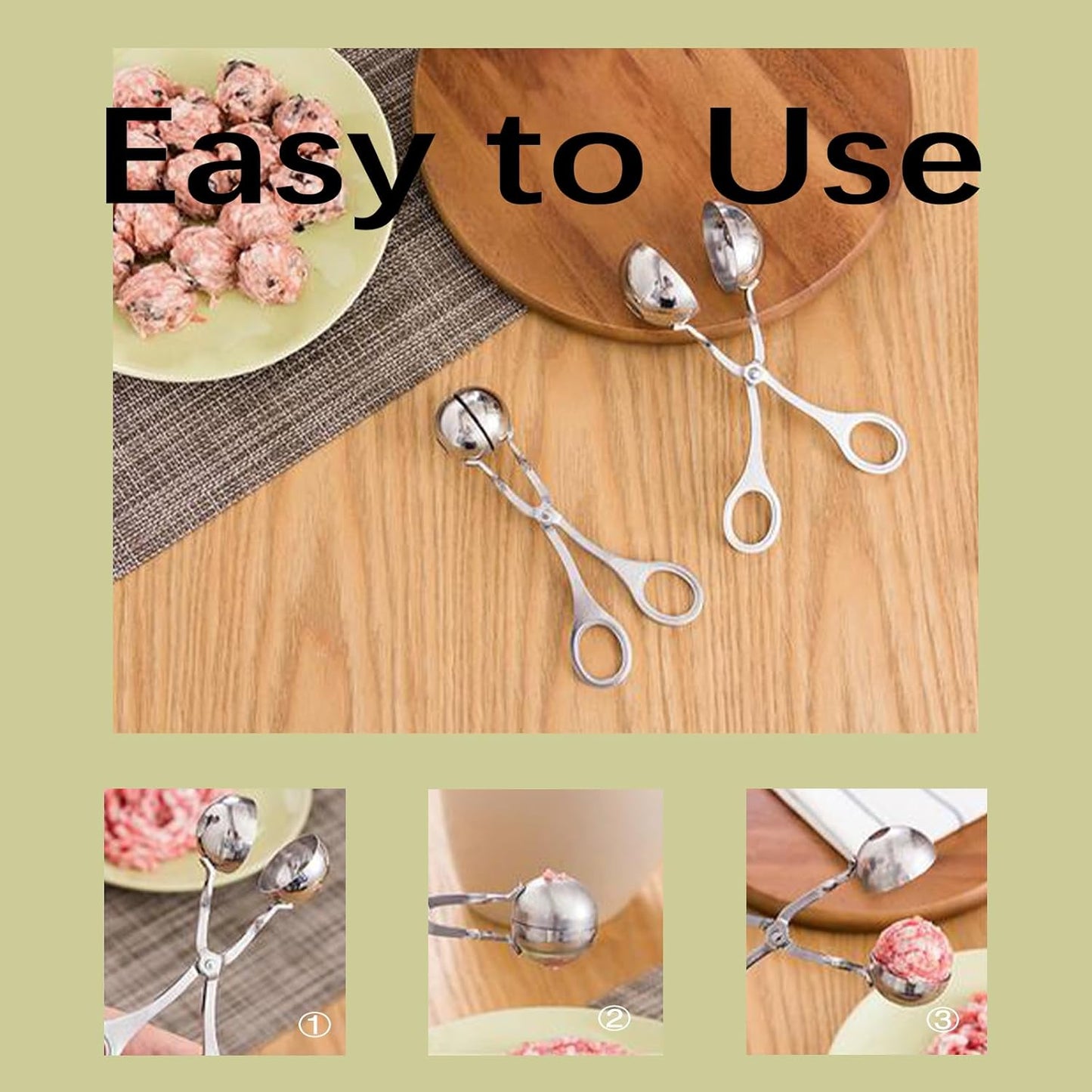 2 Pack Stainless Steel Meat Baller Ball Maker Meatball Scoop None-Stick Baller Tongs Meat Ball Maker Mold Cake Pop,Ice Tongs,Cookie Dough Scoop for Kitchen Cooking