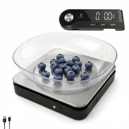11lb/5kg Digital Kitchen Food Gram Scale with Pull Out Display, 0.1g/0.001oz Precision Wireless Bakery Scale, LED Backlight, 5 Units, USB Rechargeable, Stainless Steel Platform