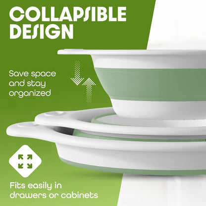 Collapsible Colanders (2 Pack Set) Food Strainers with Over-Sink Water Draining Base for Pasta Fruits and Vegetables (4 and 5 Quart) - White Beige
