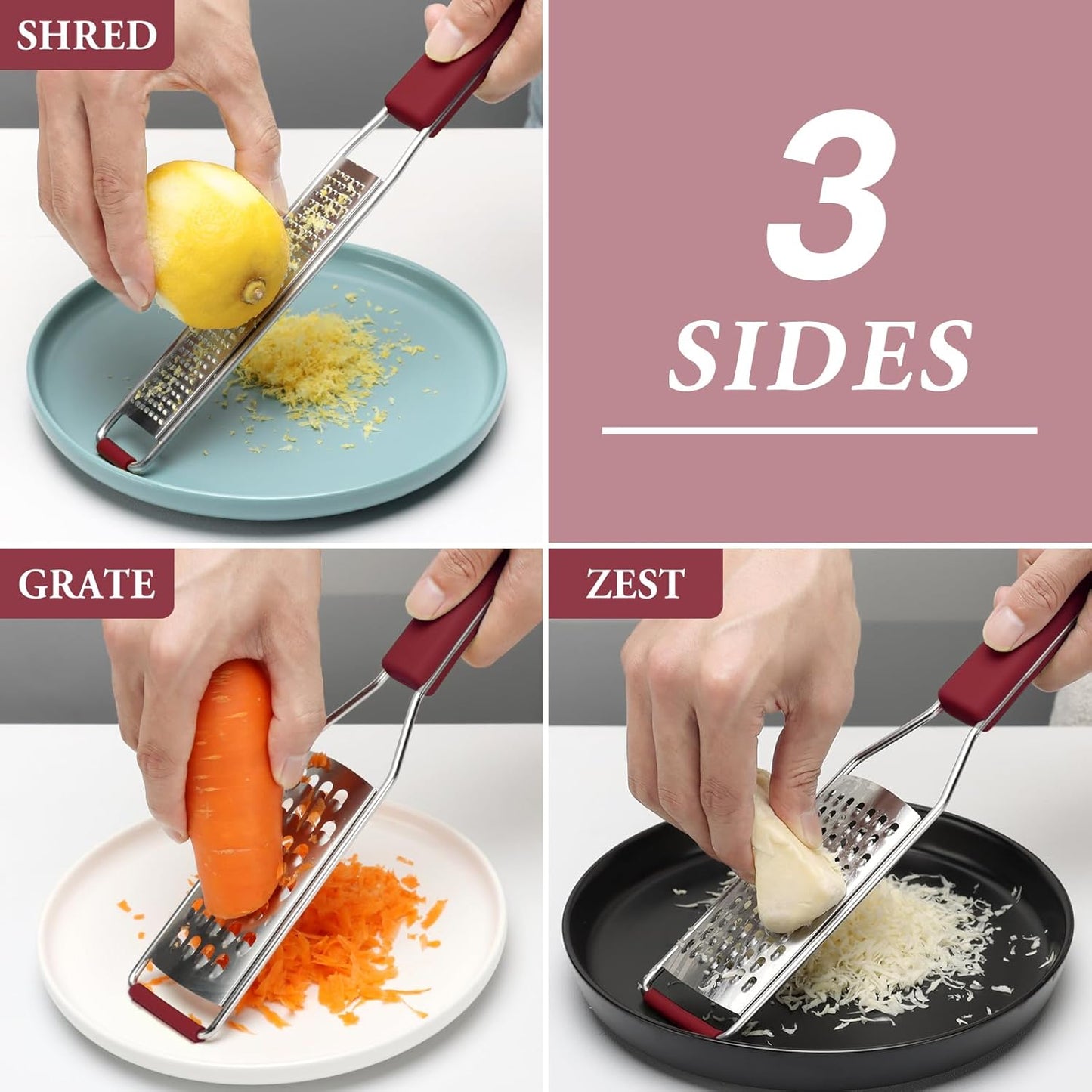 Cambom Lemon & Citrus Zester, Cheese Graters with Stainless Steel Sharp Blade for Parmesan Cheese, Ginger, Garlic, Nutmeg, Chocolate, Vegetables, Fruits, Dishwasher Safe Shredder Fine Blade