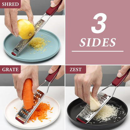 Cambom Lemon & Citrus Zester, Cheese Graters with Stainless Steel Sharp Blade for Parmesan Cheese, Ginger, Garlic, Nutmeg, Chocolate, Vegetables, Fruits, Dishwasher Safe Shredder Fine Blade