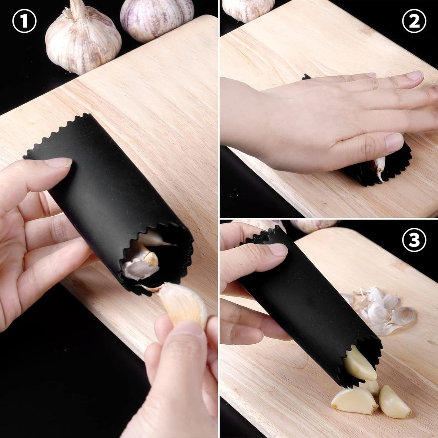Garlic Press Rocker - Rust Proof & Dishwasher Safe Garlic Mincer, Stainless Steel Garlics Crusher Chopper Set with Peeler Brush, Easy to Clean and Squeeze, Masher for Garlics, Ginger, Spices