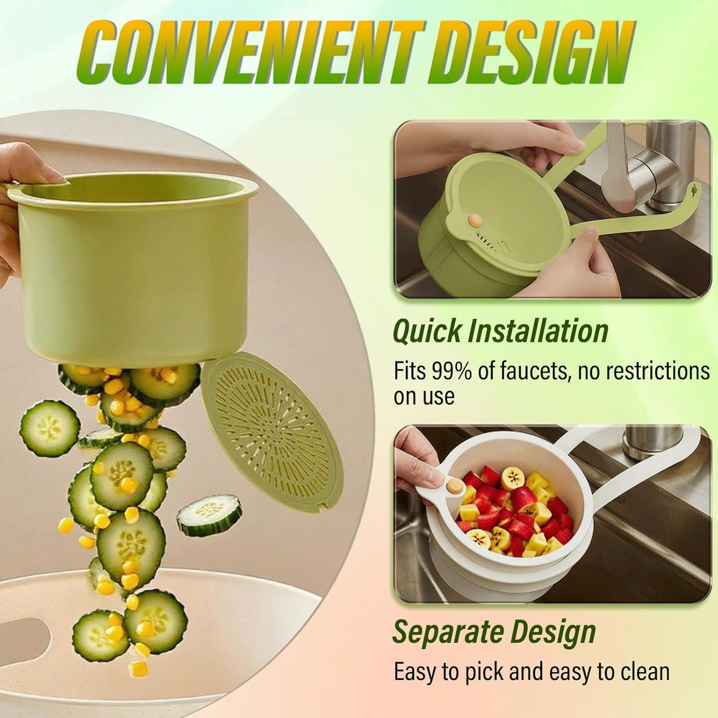 Kitchen Sink Drain Strainer Basket, Hanging Multi-Purpose Kitchen Sink Strainer Draining Basket, Self-Cleaning Press to Open The Food Waste Trash Catcher Basket Garbage Leftovers, Green