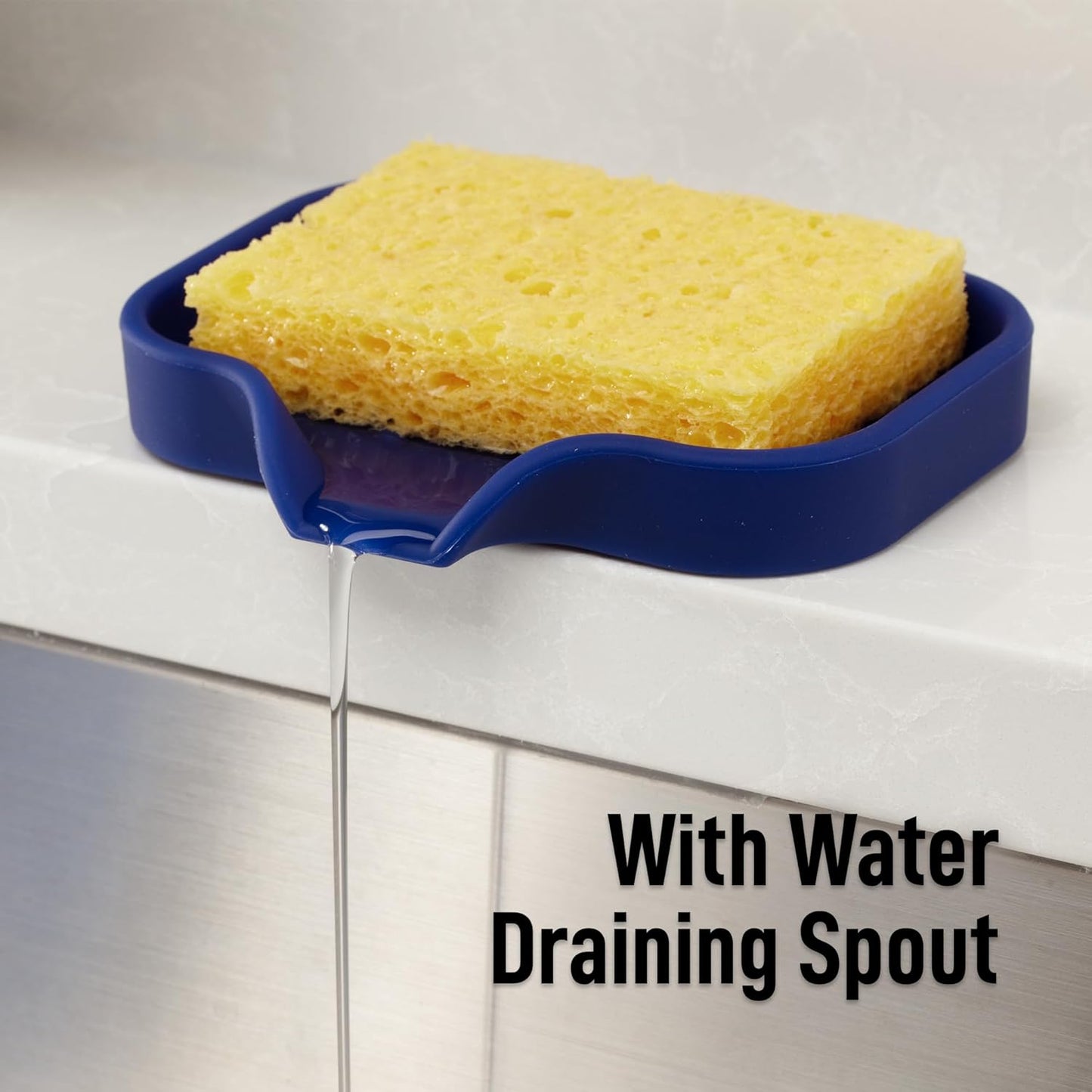Zulay Kitchen (9x3.5in Sponge Holder for Kitchen Sink - Flexible Heavy-duty Multipurpose Sink Caddy - Counter Organizer for Kitchen, Bathroom, Makeup, Trinkets & More! (Grey)