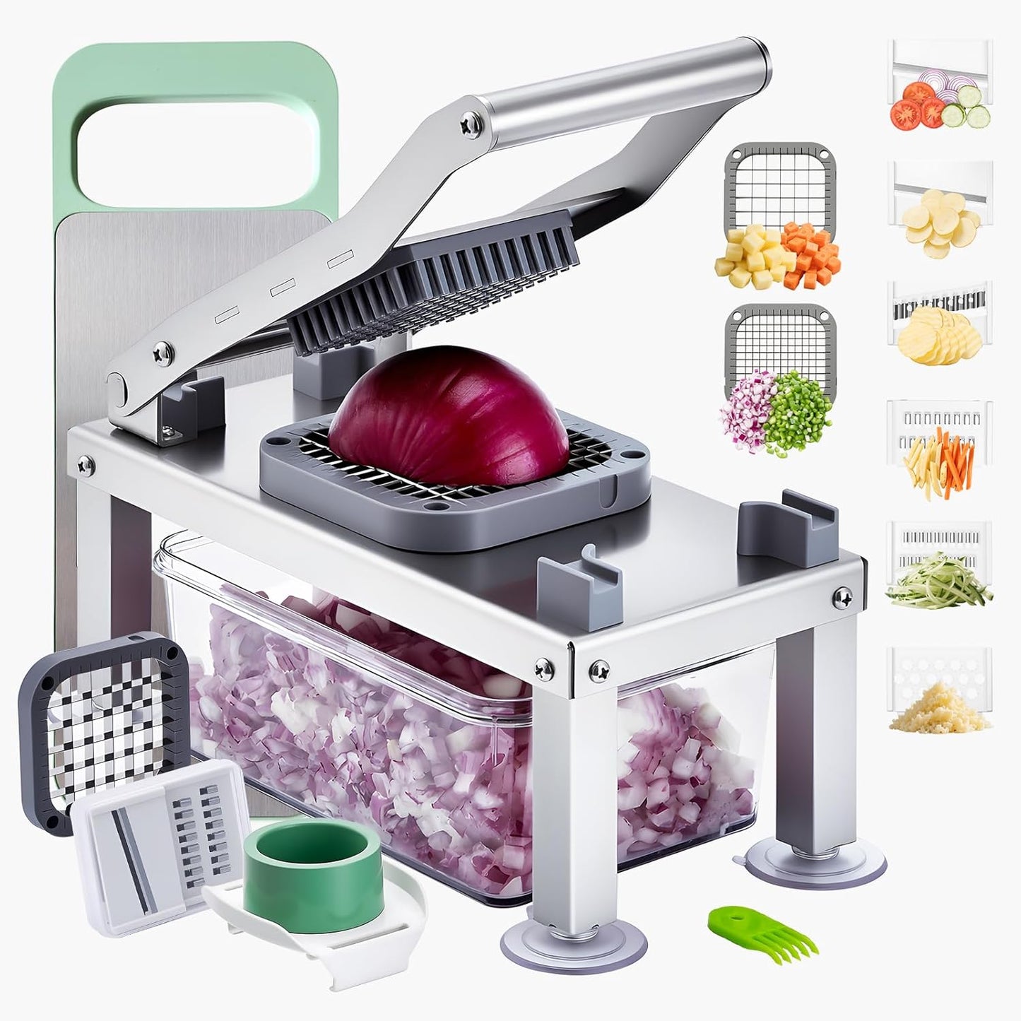 VEVOR Vegetable Chopper Mandoline Slicer, All-in-1 Food Veggie Cutter with 9 Stainless Steel Blades, Cheese Grater Onion Potato Dicer with Container,Salad Spiralizer Kitchen Gadgets&Essentials