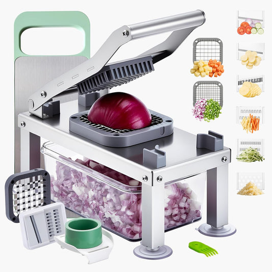 VEVOR Vegetable Chopper Mandoline Slicer, All-in-1 Food Veggie Cutter with 9 Stainless Steel Blades, Cheese Grater Onion Potato Dicer with Container,Salad Spiralizer Kitchen Gadgets&Essentials