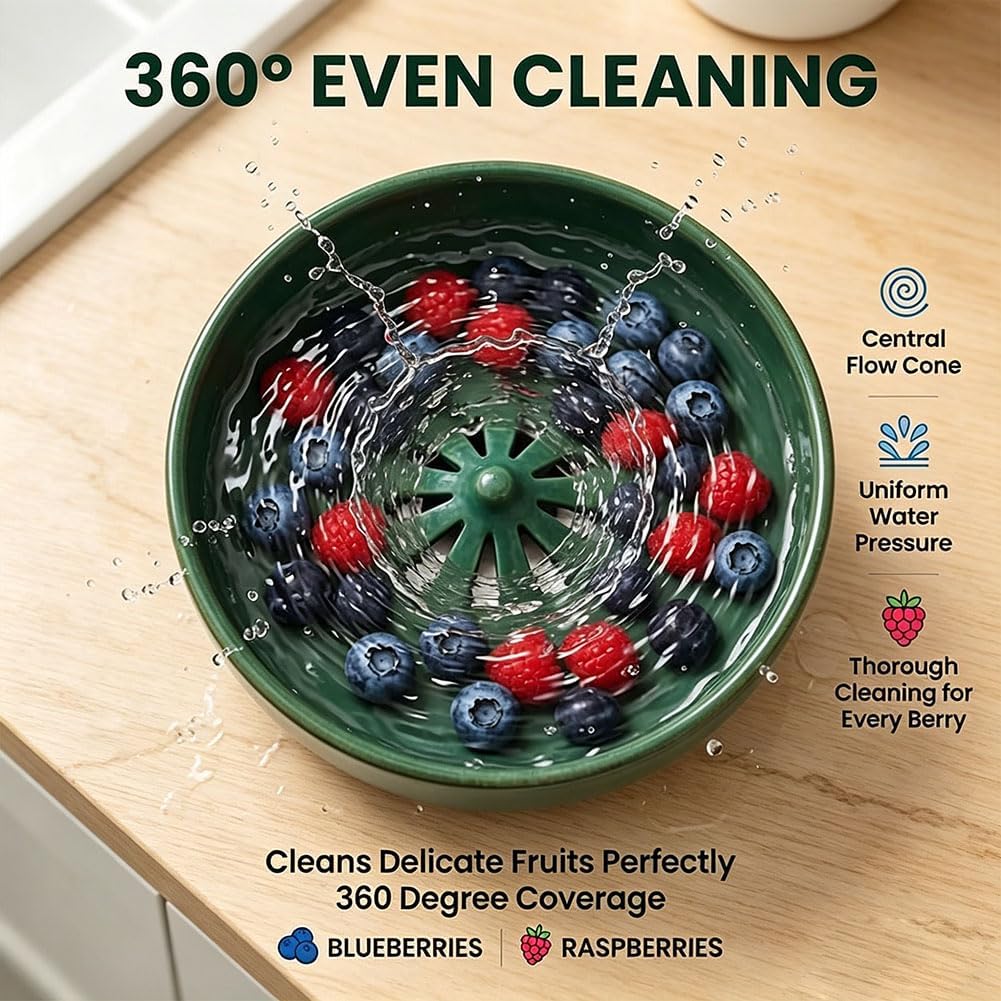 2026 New Self Spinning Berry Washing Bowl, 3D Print Berry Swirl Bowl, Fruit and Vegetable Washer with Drain Holes, Automatic Quickly Wash Drain Basket for Kitchen (2Pcs)