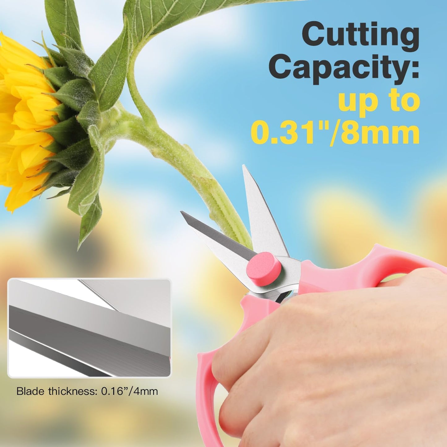 Housolution Flower Scissors, Strong Floral Shears, Premium Steel Garden Pruning Shears Garden Scissors Floral Fruits Leaf Scissors Hand Pruner Snip Trimming Tool for Gardening Flower Arrangement, Pink