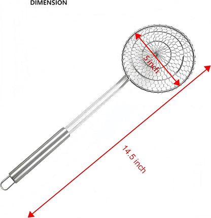 Spider Skimmer Strainer Spoon, 5-Inch Diameter, Stainless Steel Kitchen Wok Food Scoop