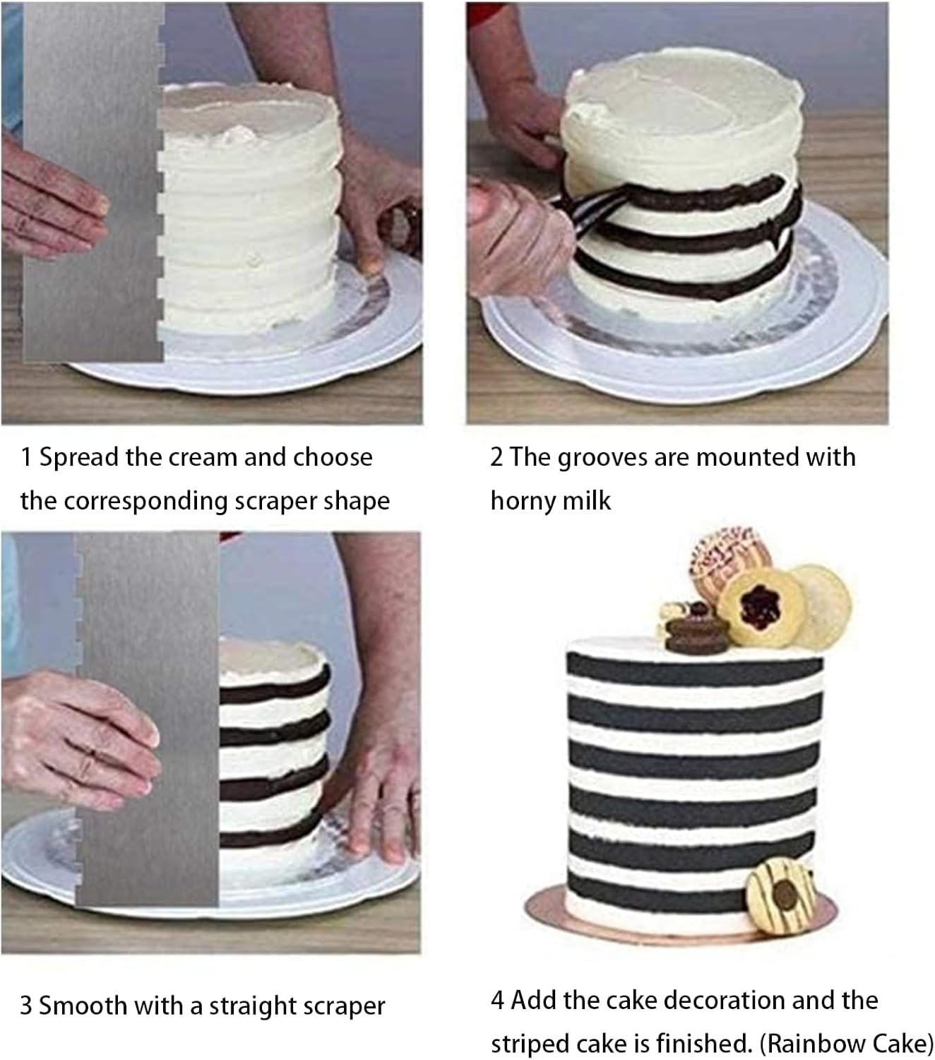 2 Pieces 8.7 Inche Stainless Steel Cake Scraper Double Sided Patterned Edge Stripe Edge Smoother Frosting Scraper Cake Decorating Cake Decorating Comb Cake Scraper For Butter Cream Mousse(2, 2)