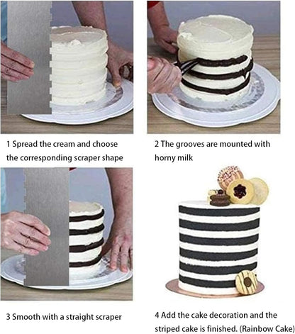 2 Pieces 8.7 Inche Stainless Steel Cake Scraper Double Sided Patterned Edge Stripe Edge Smoother Frosting Scraper Cake Decorating Cake Decorating Comb Cake Scraper For Butter Cream Mousse(2, 2)