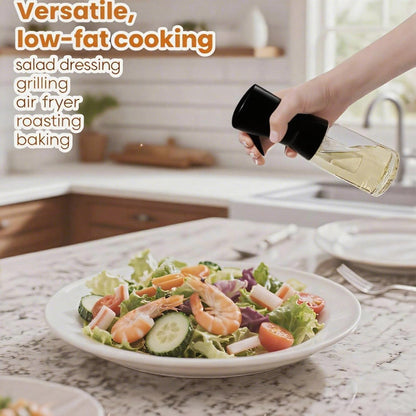 Olive Oil Sprayer for Cooking, 220ml Glass Oil Dispenser for Kitchen Gadgets, Food Grade Premium Spray Bottle, Continuous Spray with Portion Control, for Salad, Frying, BBQ (Black)